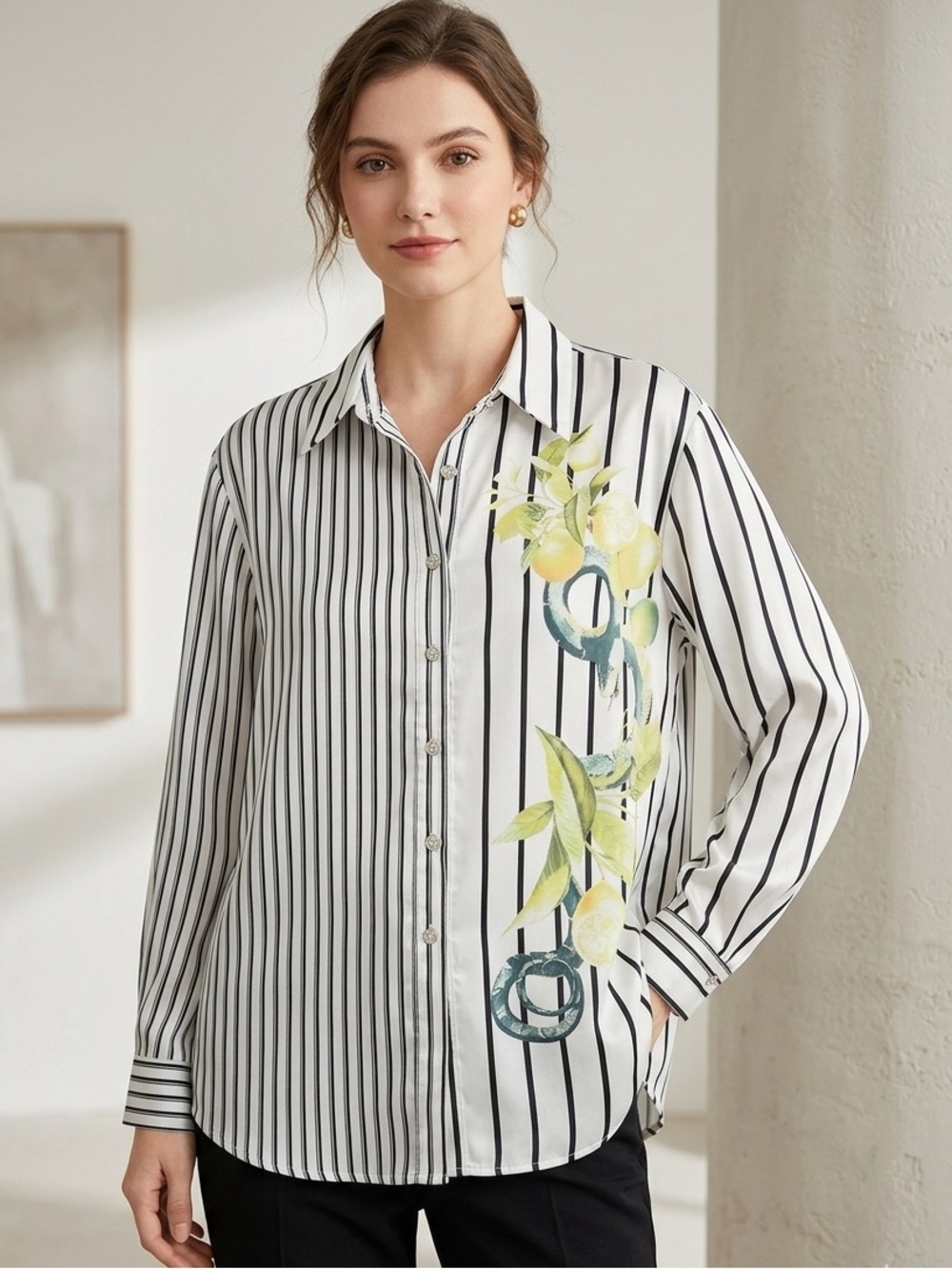 GALITA Citrus & Snake Stripe Blouse M 23.5” p2p Black/White $95 Retail NWOT